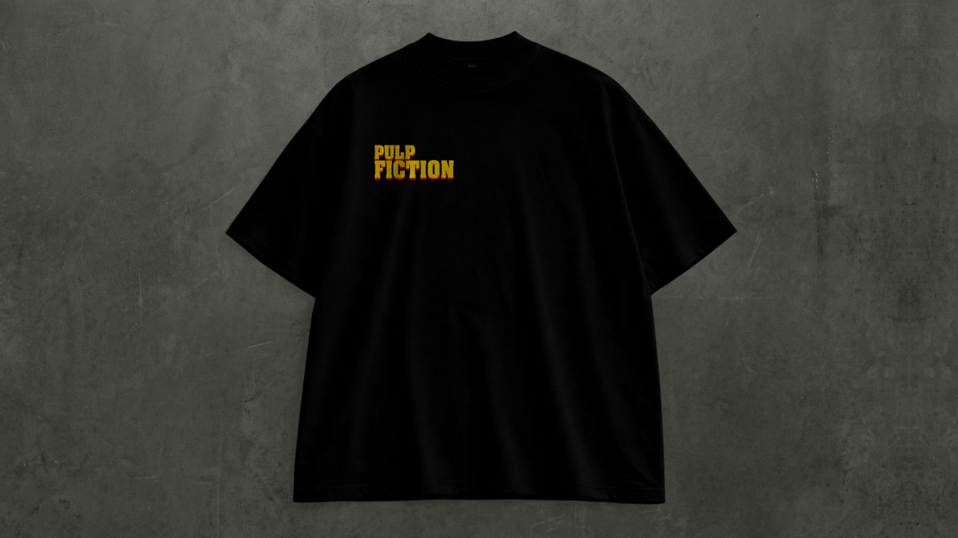 Black Pulp Fiction oversized t-shirt with small front chest graphic print by Snitch Glitch